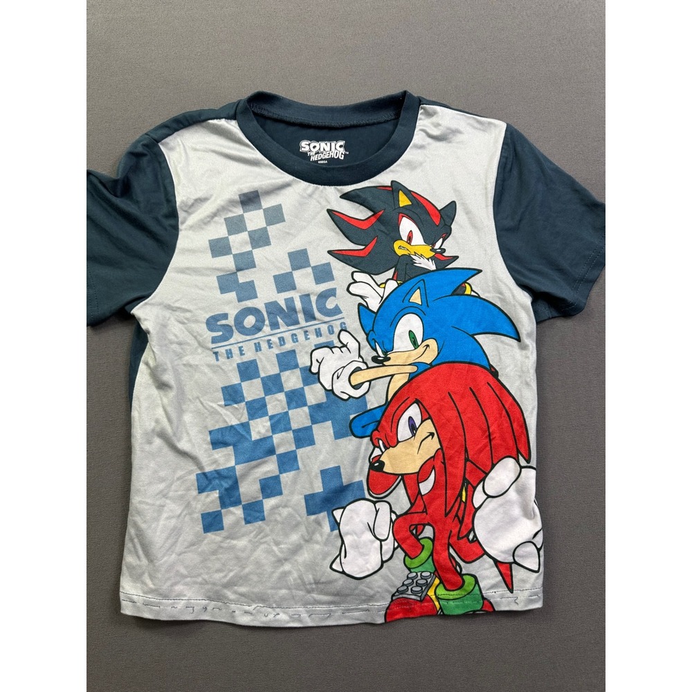 Sonic the Hedgehog Kids‎ Graphic T-Shirt Blue Grey Shadow Knuckles SEGA Size 8